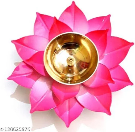Brass Kamal Deepak Pink for Pooja . A Traditional Pooja Diya for Aarti Home Mandir Office A Unique